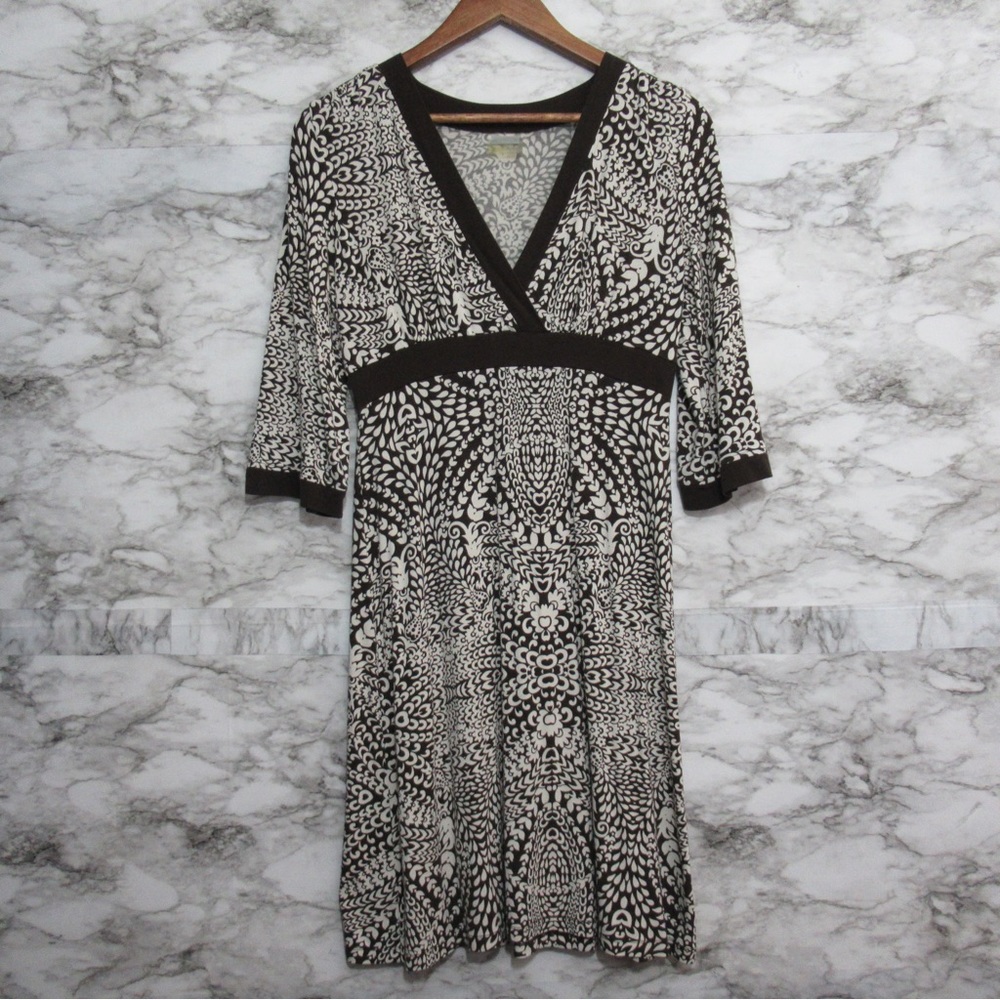 ATHLETA Brown Pattern Faux Wrap Midi Dress Size Small